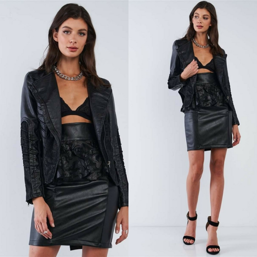 Tempting Fate Corset Paneled Leather Jacket Black - Picture 6 of 7